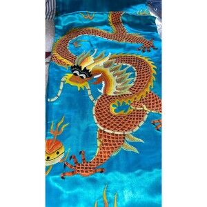VTG Golden Dragon Kimono Floral Embroidery  Med  100% Silk Floral NWOTS
